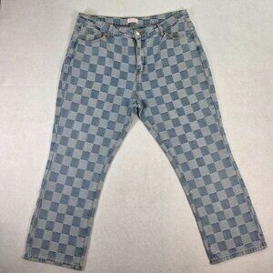 Pink Lily Checkered Straight Leg Jeans XL Blue Denim 100% Cotton Y2K Emo Skater